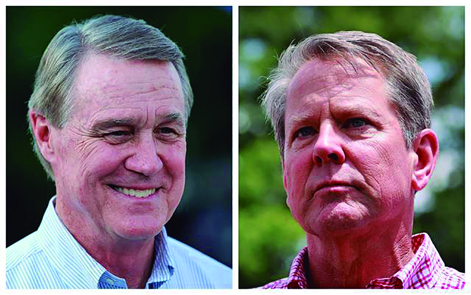 De izquierda a derecha el derrotado candidato de Trump David Perdue y el gobernador Brian Kemp.