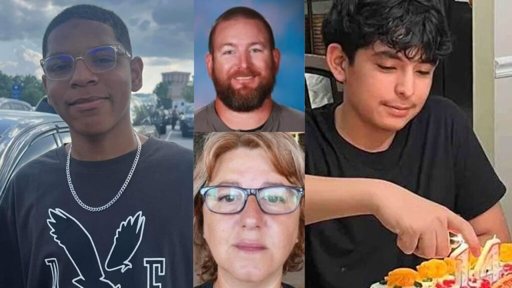 Las cuatro víctimas: Mason Shermerhorn y Christian Angulo ambos de 14 años, y los maestros: Richard Aspinwall de 39 años y Christina Irimie de 53.